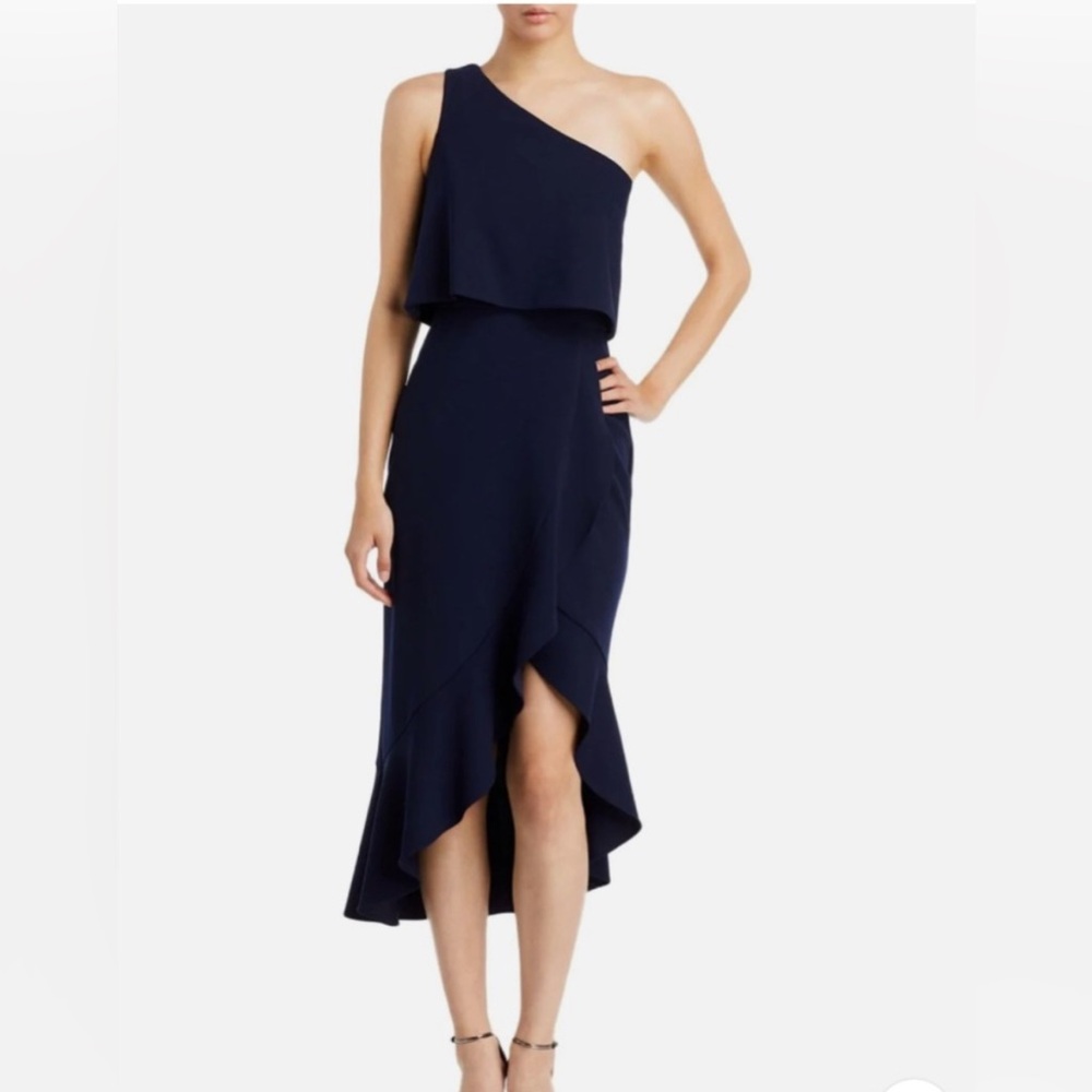 Elegant Navy Blue Off-Shoulder Dress by XScape from Dillards